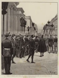 Beerdigung von Präsident Carnot, Sonntag, 1. Juli, der neue Präsident verlässt den Elysee und folgt dem Leichenwagen